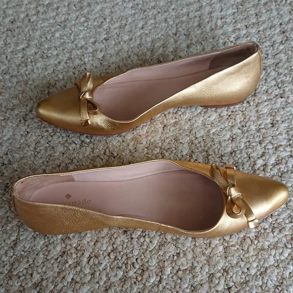 Kate Spade New York Emma Bow Metallic Gold Pointed Toe Flats size 7.5