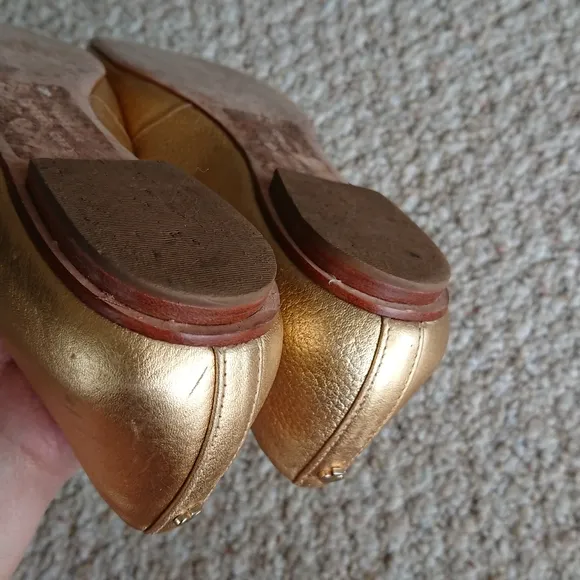 Kate Spade New York Emma Bow Metallic Gold Pointed Toe Flats size 7.5