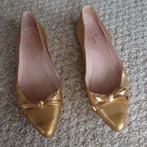 Kate Spade New York Emma Bow Metallic Gold Pointed Toe Flats size 7.5