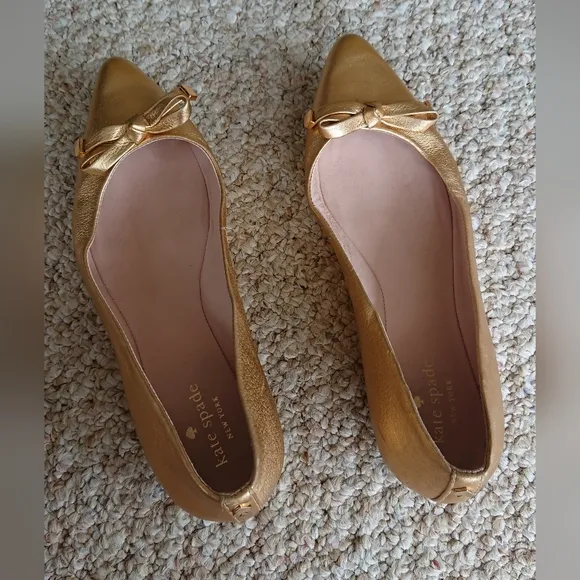 Kate Spade New York Emma Bow Metallic Gold Pointed Toe Flats size 7.5
