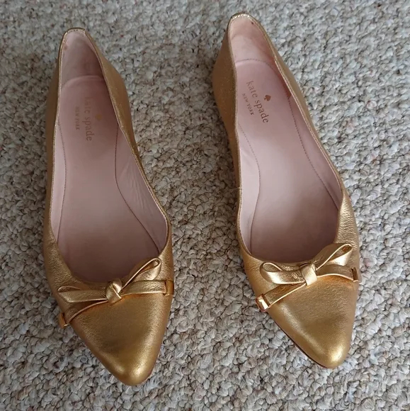 Kate Spade New York Emma Bow Metallic Gold Pointed Toe Flats size 7.5