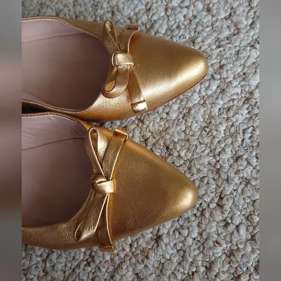 Kate Spade New York Emma Bow Metallic Gold Pointed Toe Flats size 7.5