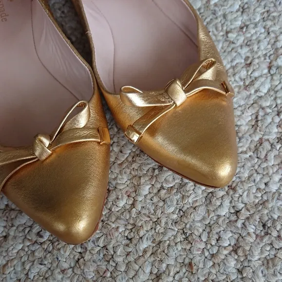 Kate Spade New York Emma Bow Metallic Gold Pointed Toe Flats size 7.5