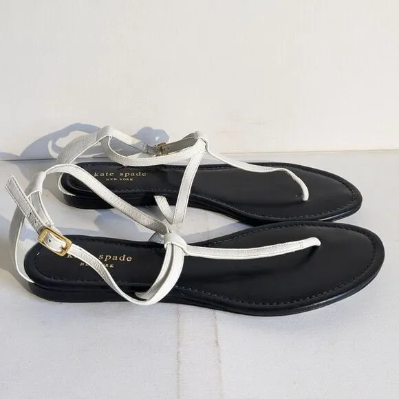 Kate Spade New York White Leather Tstrap Tong Strappy Sandals Women's Size 8
