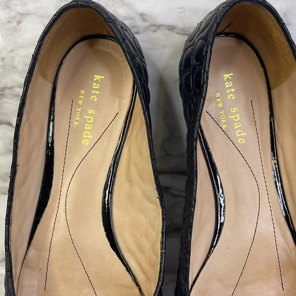 Kate Spade Pauline Ballet  bow Flats Black Quilted 8M