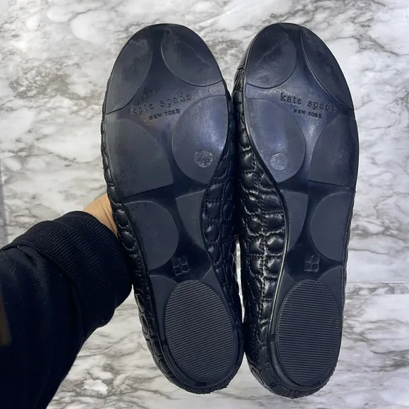 Kate Spade Pauline Ballet  bow Flats Black Quilted 8M