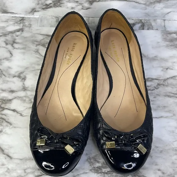 Kate Spade Pauline Ballet  bow Flats Black Quilted 8M