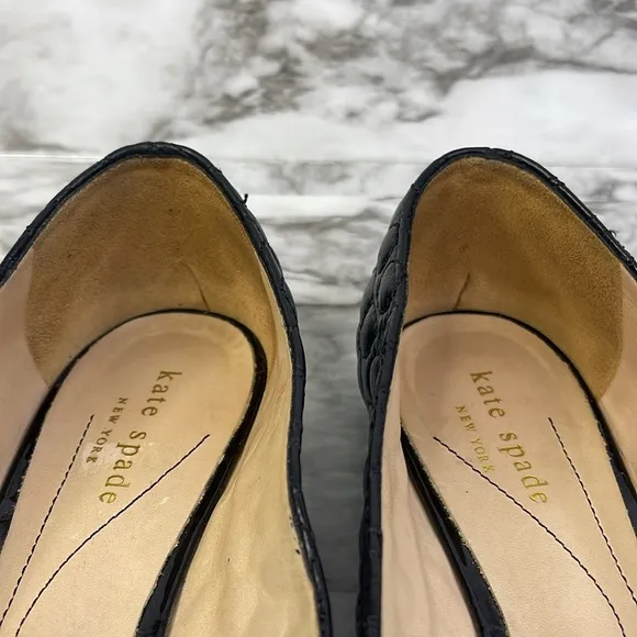 Kate Spade Pauline Ballet  bow Flats Black Quilted 8M