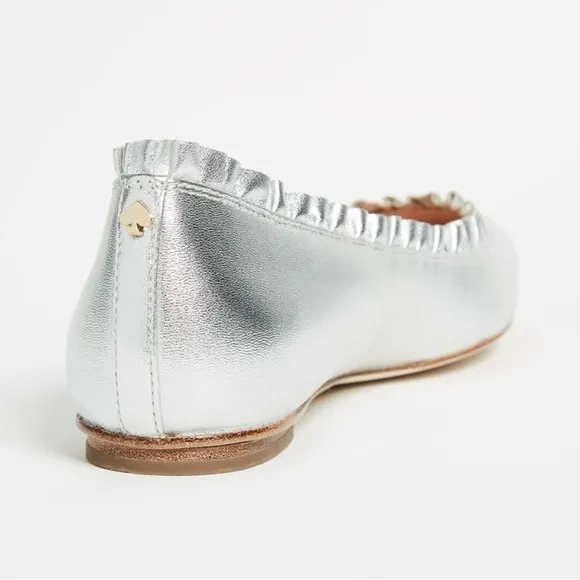 Kate Spade Silver Pointed Toe Ballet Flats with ruffle detail size 9 EUC