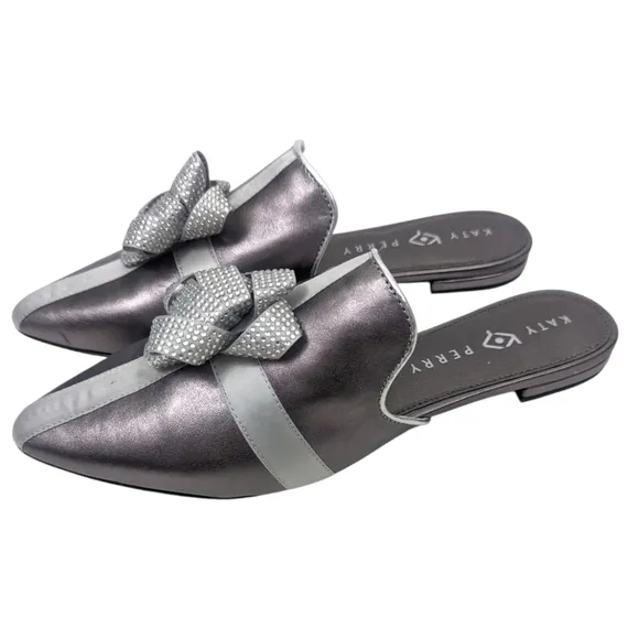 Katy Perry The Stephanie Mules NEW Womens 10 Silver Present Gift Bow Shoes