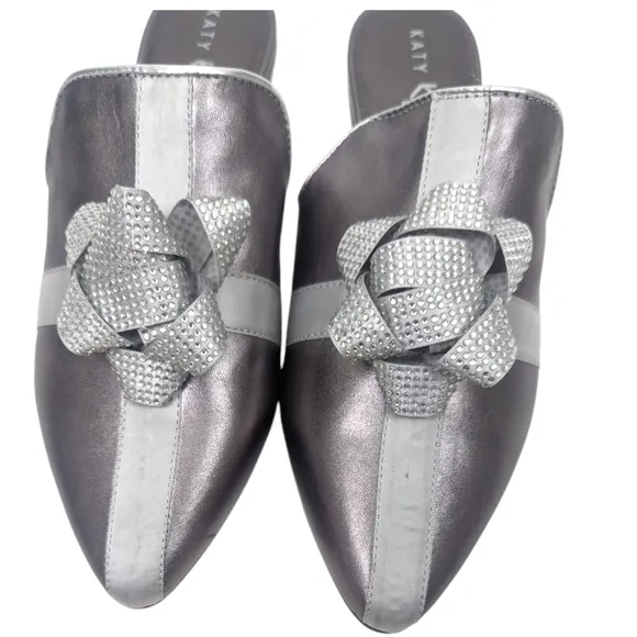 Katy Perry The Stephanie Mules NEW Womens 10 Silver Present Gift Bow Shoes