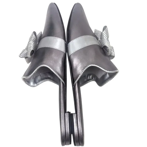 Katy Perry The Stephanie Mules NEW Womens 10 Silver Present Gift Bow Shoes