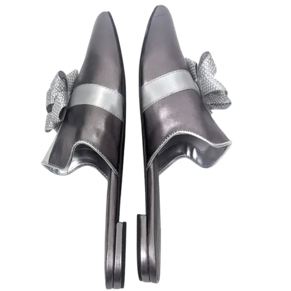 Katy Perry The Stephanie Mules NEW Womens 10 Silver Present Gift Bow Shoes