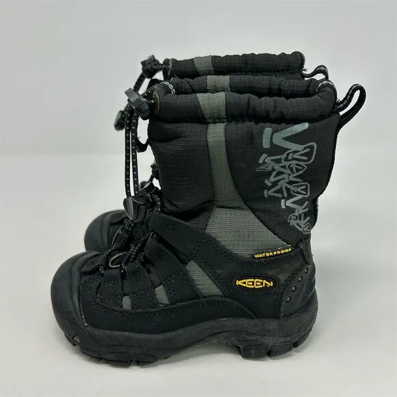 Keen Kids Boys Black Winter Snow Boots Size 9 Waterproof Insulated Lace Up
