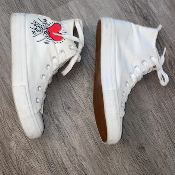 Keith Haring White High-Top Sneakers with Artist Heart Design