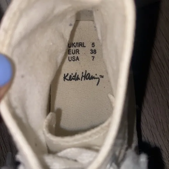 Keith Haring White High-Top Sneakers with Artist Heart Design
