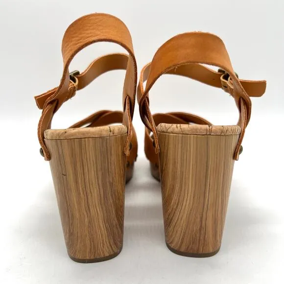 KORK EASE Drew Platform Sandals Womens 8 Orange Brown Criss Cross Ankle Strap