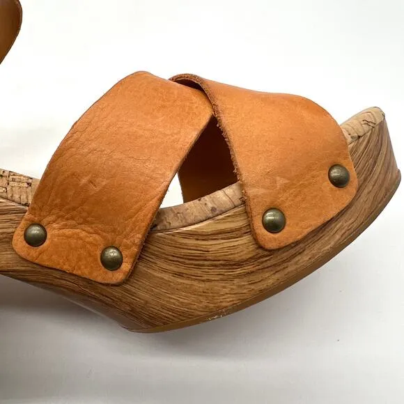 KORK EASE Drew Platform Sandals Womens 8 Orange Brown Criss Cross Ankle Strap