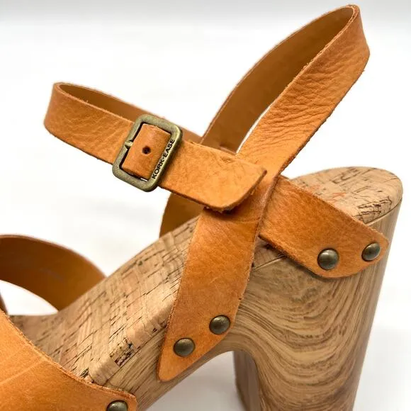 KORK EASE Drew Platform Sandals Womens 8 Orange Brown Criss Cross Ankle Strap