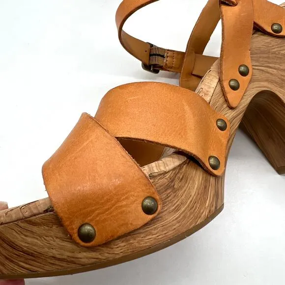 KORK EASE Drew Platform Sandals Womens 8 Orange Brown Criss Cross Ankle Strap
