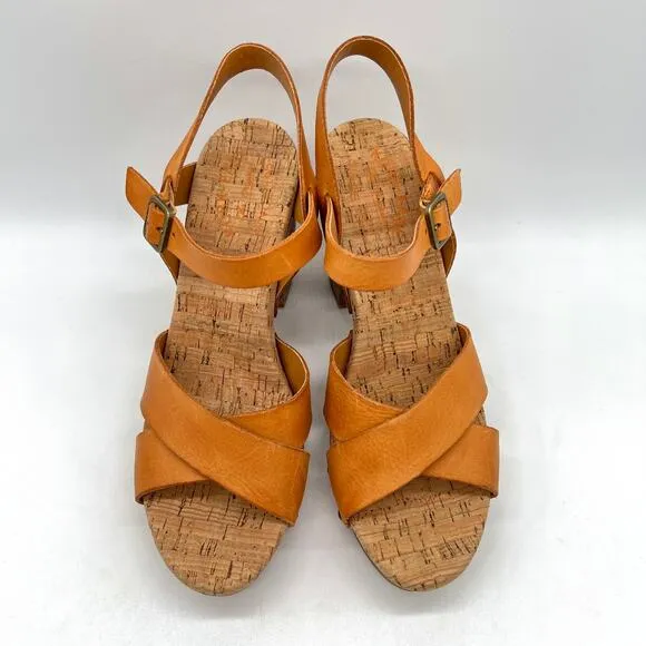 KORK EASE Drew Platform Sandals Womens 8 Orange Brown Criss Cross Ankle Strap