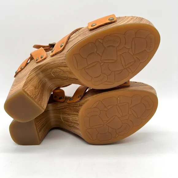 KORK EASE Drew Platform Sandals Womens 8 Orange Brown Criss Cross Ankle Strap