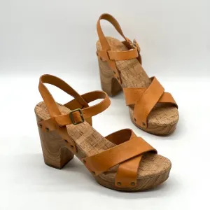 KORK EASE Drew Platform Sandals Womens 8 Orange Brown Criss Cross Ankle Strap