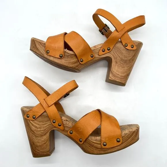 KORK EASE Drew Platform Sandals Womens 8 Orange Brown Criss Cross Ankle Strap