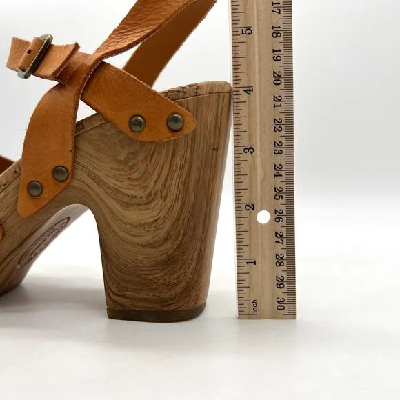 KORK EASE Drew Platform Sandals Womens 8 Orange Brown Criss Cross Ankle Strap