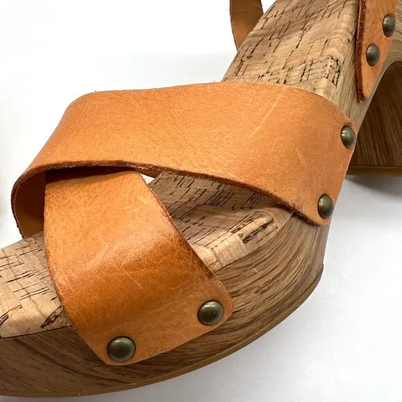 KORK EASE Drew Platform Sandals Womens 8 Orange Brown Criss Cross Ankle Strap