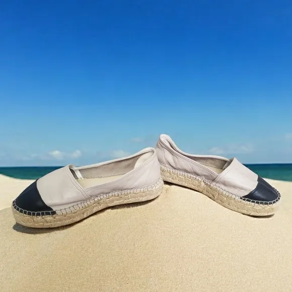 Kurt Geiger Espadrilles Womens 39 Cream Black Leather Chunky Platform Shoes