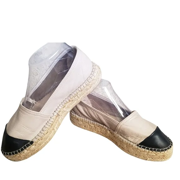 Kurt Geiger Espadrilles Womens 39 Cream Black Leather Chunky Platform Shoes