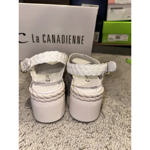 la canadienne Patch White Braided Women's Platform Lug Sandals Size 38/ 7.5 M