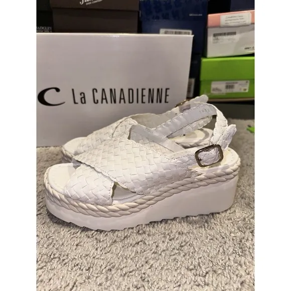 la canadienne Patch White Braided Women's Platform Lug Sandals Size 38/ 7.5 M