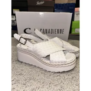 la canadienne Patch White Braided Women's Platform Lug Sandals Size 38/ 7.5 M