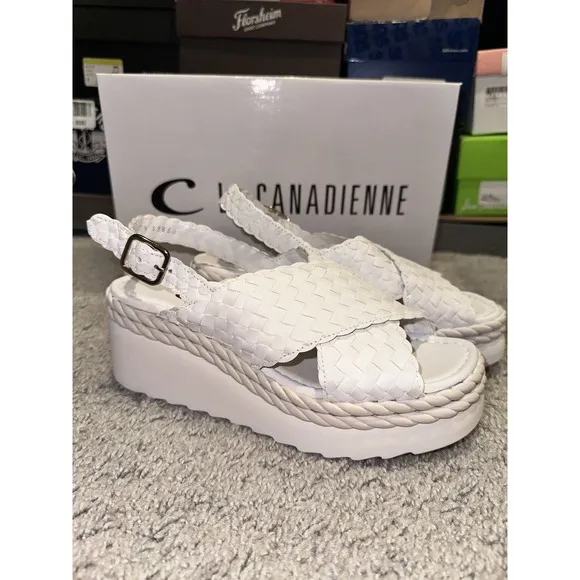 la canadienne Patch White Braided Women's Platform Lug Sandals Size 38/ 7.5 M