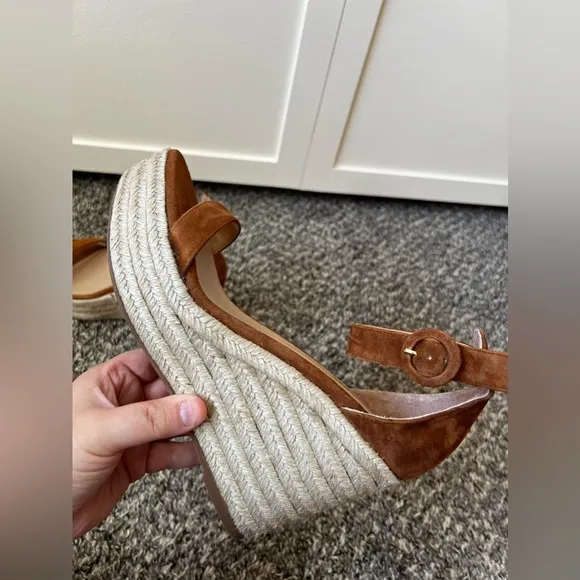 L’agence Elysee Women’s Brown‎ NWOT Platform Suede Wedge Espadrilles Size 8.5