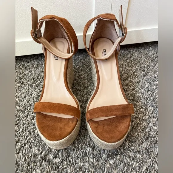 L’agence Elysee Women’s Brown‎ NWOT Platform Suede Wedge Espadrilles Size 8.5