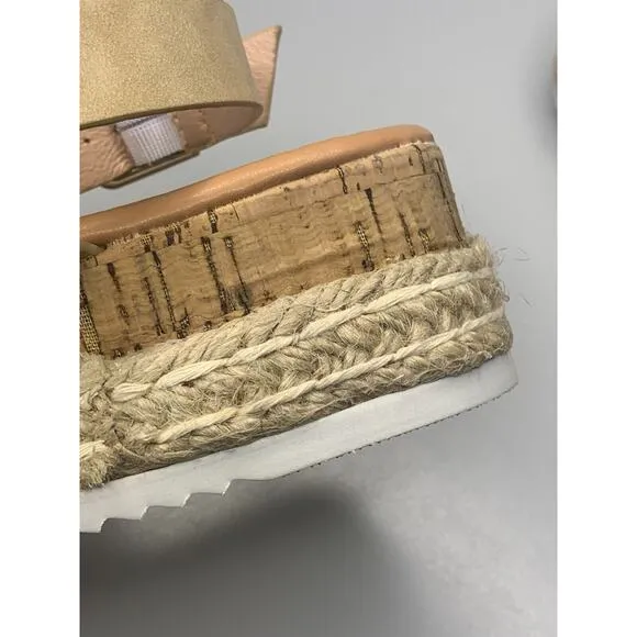 LAICIGO Women’s Open Toe Platform Espadrilles Strap Buckle Cork Sandals, Size 10