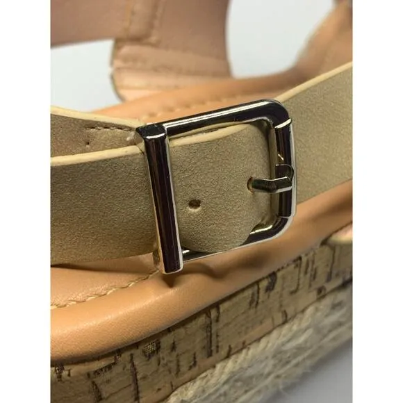 LAICIGO Women’s Open Toe Platform Espadrilles Strap Buckle Cork Sandals, Size 10