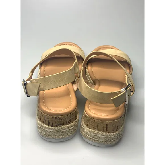 LAICIGO Women’s Open Toe Platform Espadrilles Strap Buckle Cork Sandals, Size 10