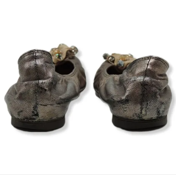 Lanvin Bronze Satin Jeweled Embellished Ballerina Ballet Flats