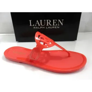 Lauren Ralph Lauren Audrie Jelly Logo Slide Thong Sandal Flat Heel Orange Size 7