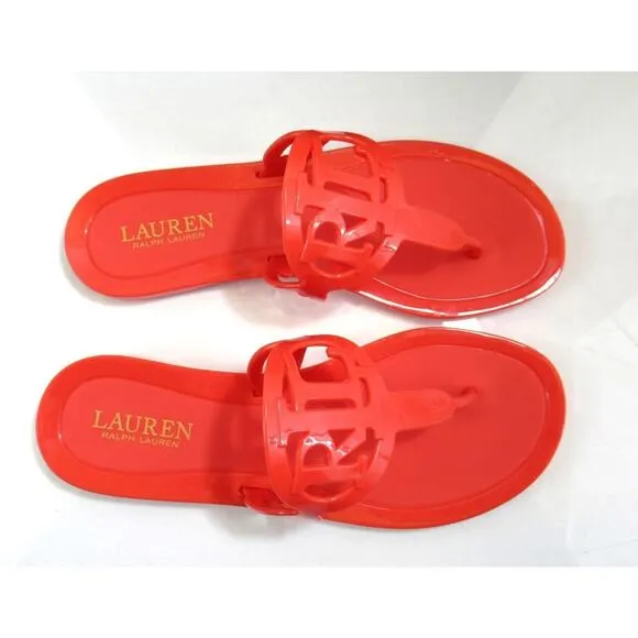 Lauren Ralph Lauren Audrie Jelly Logo Slide Thong Sandal Flat Heel Orange Size 7