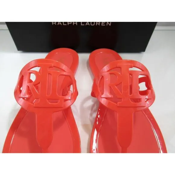 Lauren Ralph Lauren Audrie Jelly Logo Slide Thong Sandal Flat Heel Orange Size 7