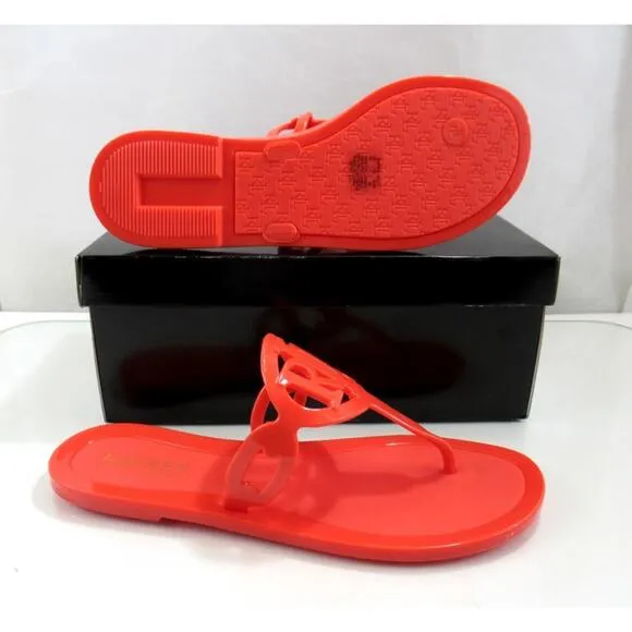 Lauren Ralph Lauren Audrie Jelly Logo Slide Thong Sandal Flat Heel Orange Size 7