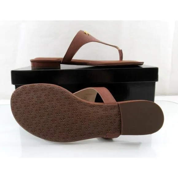 Lauren Ralph Lauren Ellah Flat Thong Sandals Tumbled Leather Polo Tan