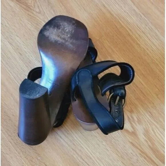 L'autre Chose Black Leather Slingback Heel Sandal Women's Size 7.5