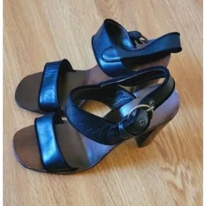 L'autre Chose Black Leather Slingback Heel Sandal Women's Size 7.5
