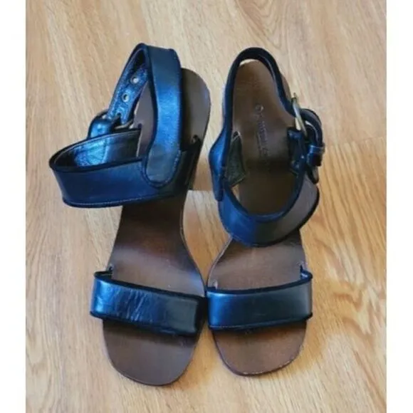 L'autre Chose Black Leather Slingback Heel Sandal Women's Size 7.5